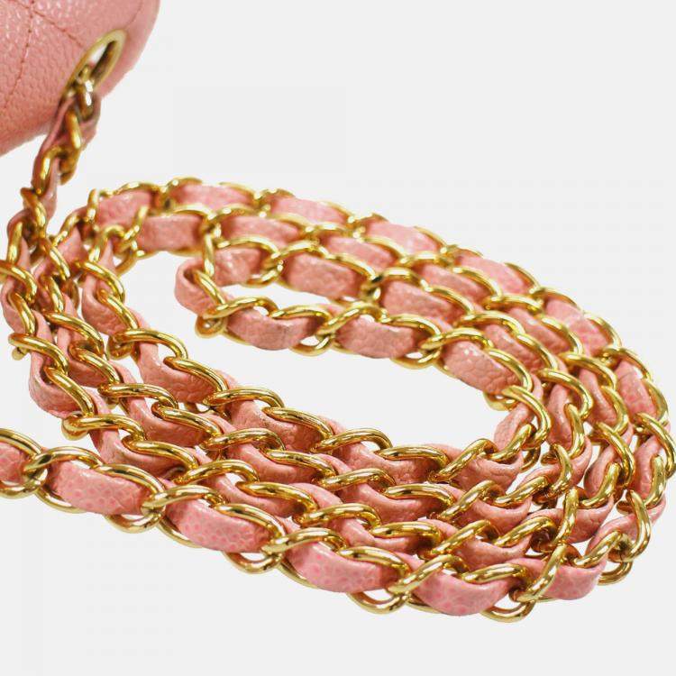Pre Owned Chanel Pink Calfskin Mini Classic Square Flap Bag