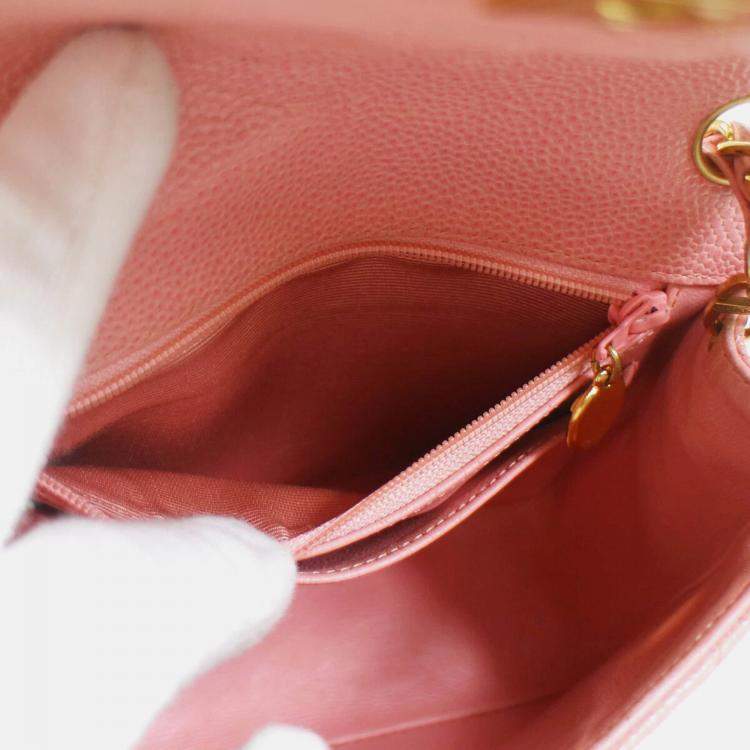 Pre Owned Chanel Pink Calfskin Mini Classic Square Flap Bag
