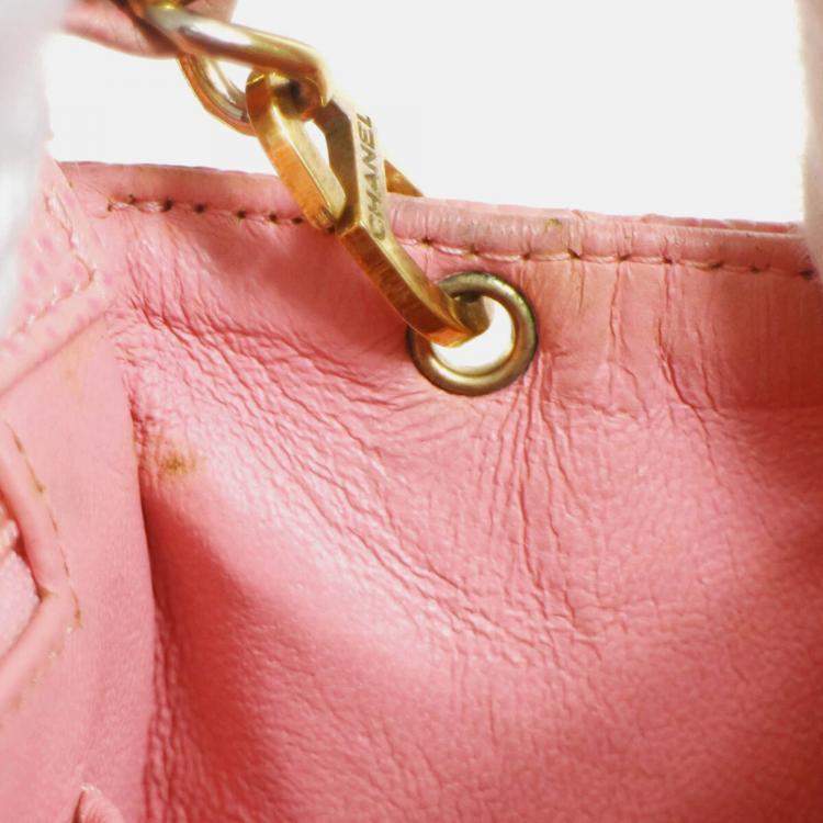 Pre Owned Chanel Pink Calfskin Mini Classic Square Flap Bag