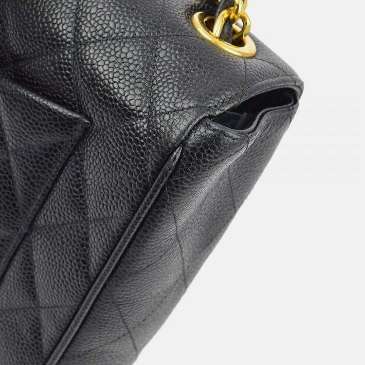 Pre Owned Chanel Classic Flap Jumbo Black Caviar Leather Shoulder Bag