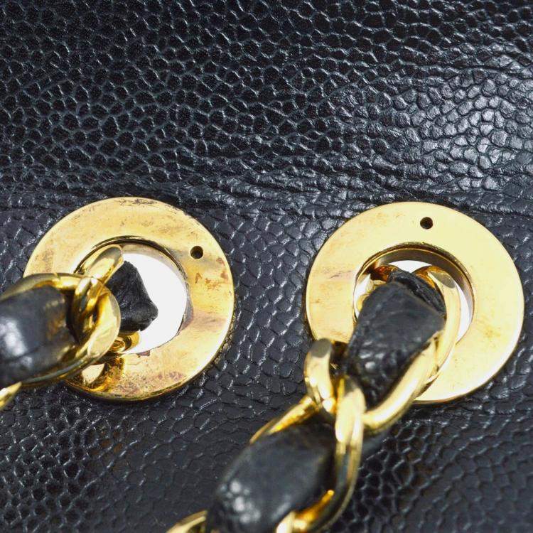 Pre Owned Chanel Classic Single Flap Jumbo Black Quilted Caviar Bag