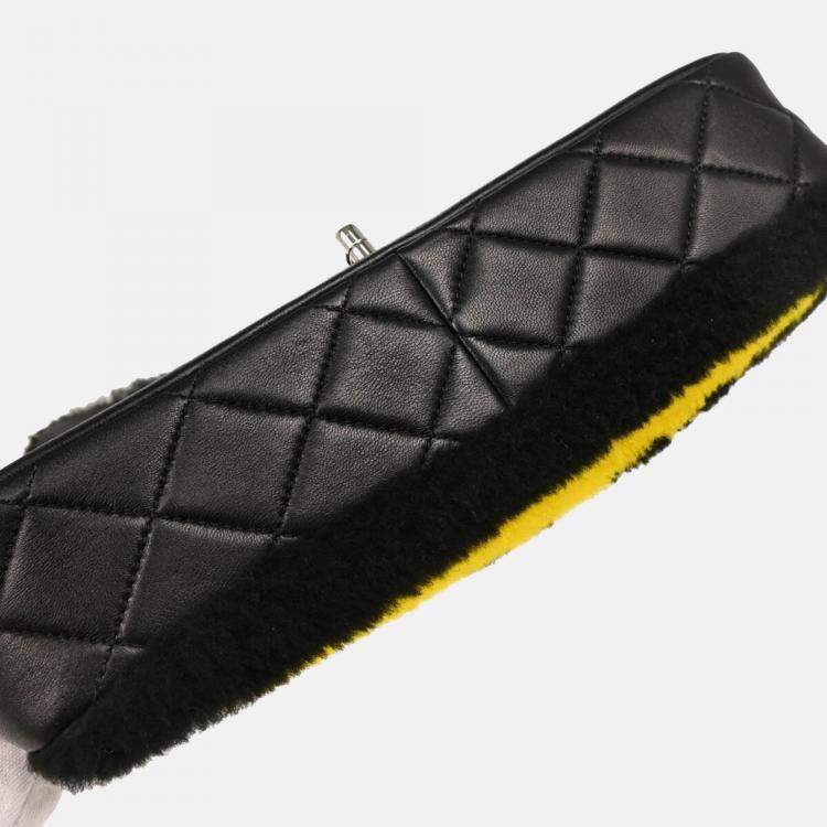 Pre Owned Chanel Black Shearling Lambskin Medium Flap Bag