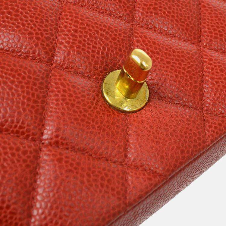 Pre Owned Chanel Diana Medium Red Calfskin Chain Shoulder Bag
