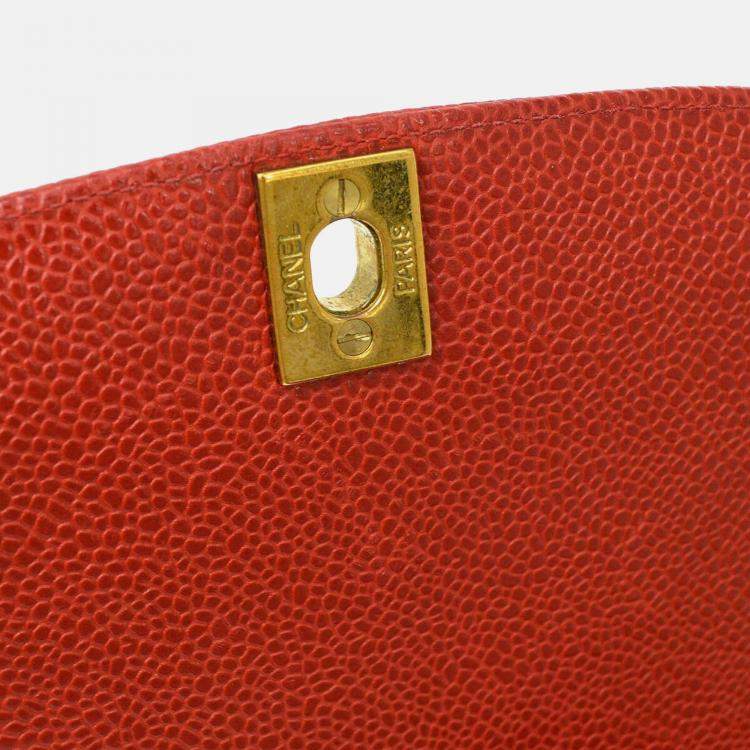 Pre Owned Chanel Diana Medium Red Calfskin Chain Shoulder Bag