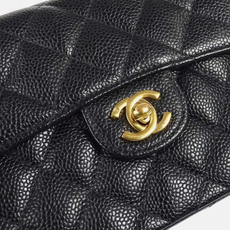 Pre Owned Chanel Classic Square Flap Mini Black Calfskin Bag
