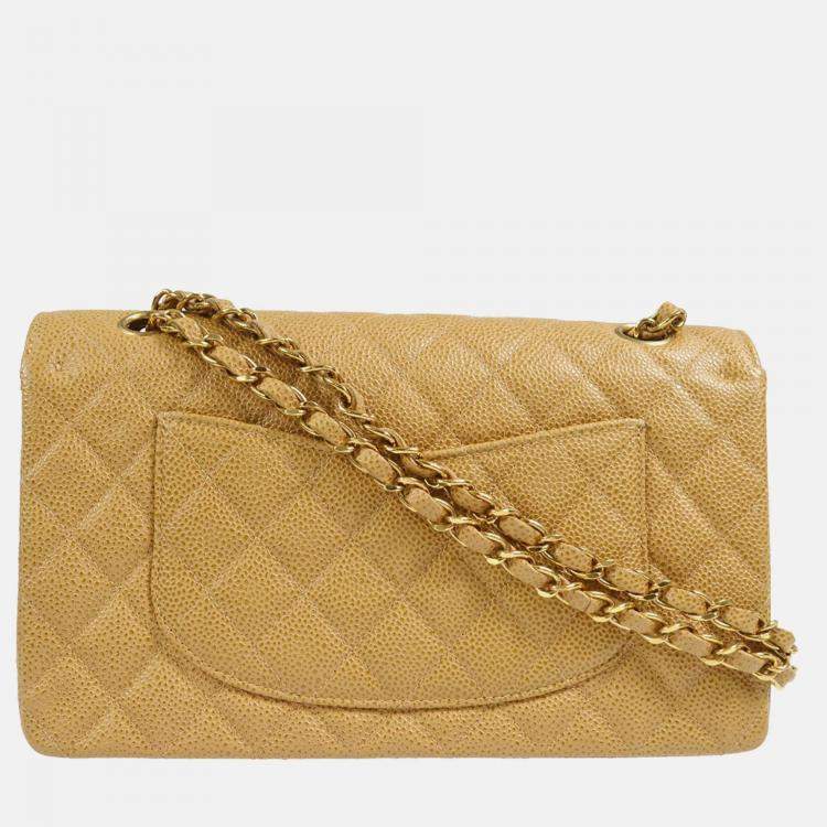 Pre Owned Chanel Classic Double Flap Medium Beige Calfskin Bag