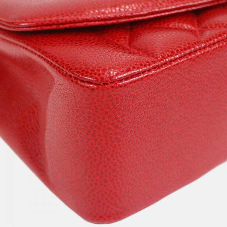 Pre Owned Chanel Diana Medium Red Calfskin Chain Shoulder Bag