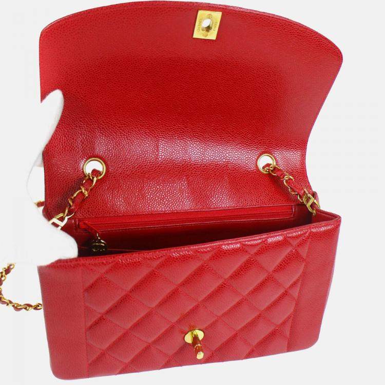 Pre Owned Chanel Diana Medium Red Calfskin Chain Shoulder Bag