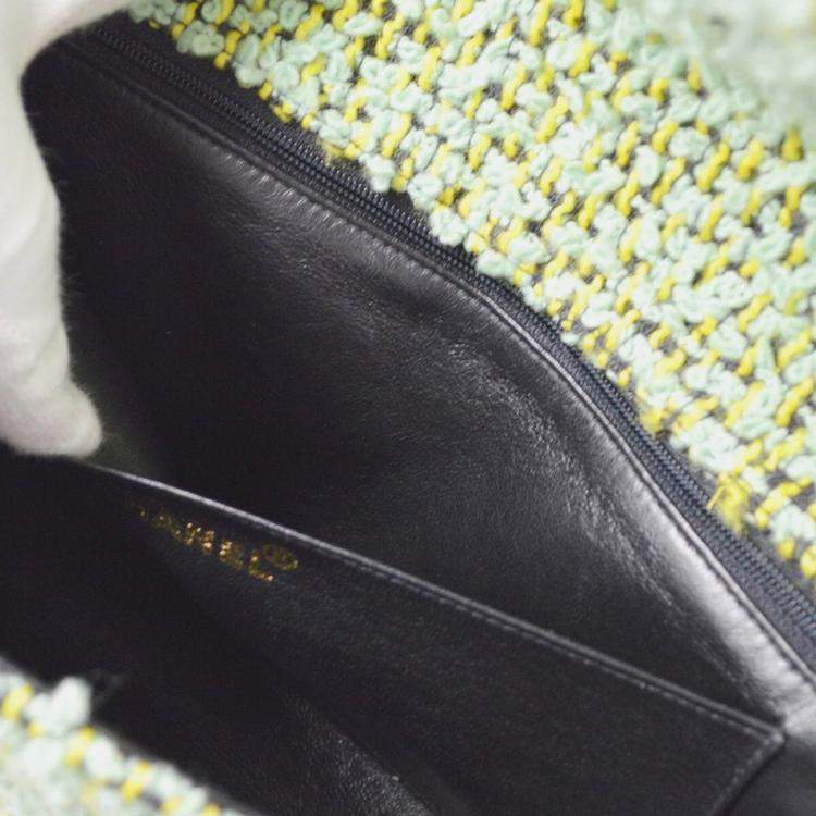 Pre Owned Chanel Green Tweed Top Handle Handbag