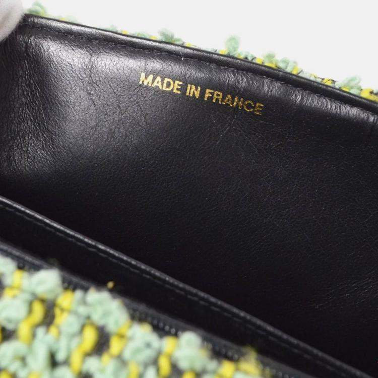 Pre Owned Chanel Green Tweed Top Handle Handbag