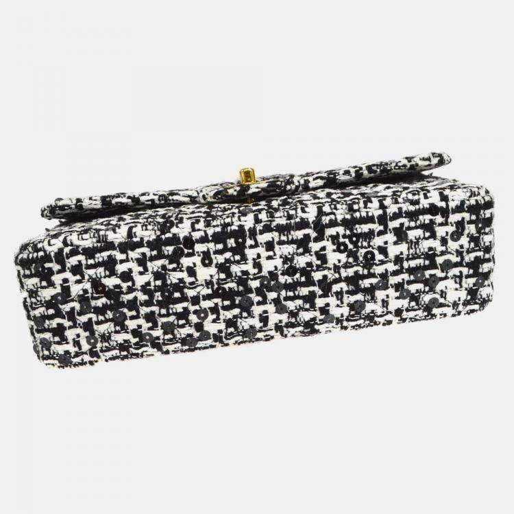 Pre Owned Chanel Black Tweed Sequins Top Handle Handbag