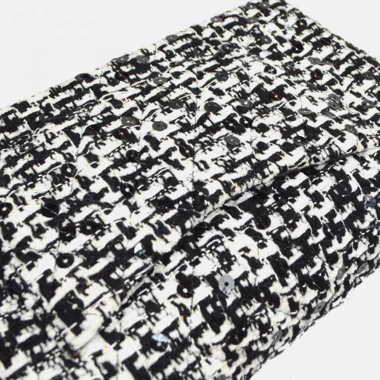 Pre Owned Chanel Black Tweed Sequins Top Handle Handbag