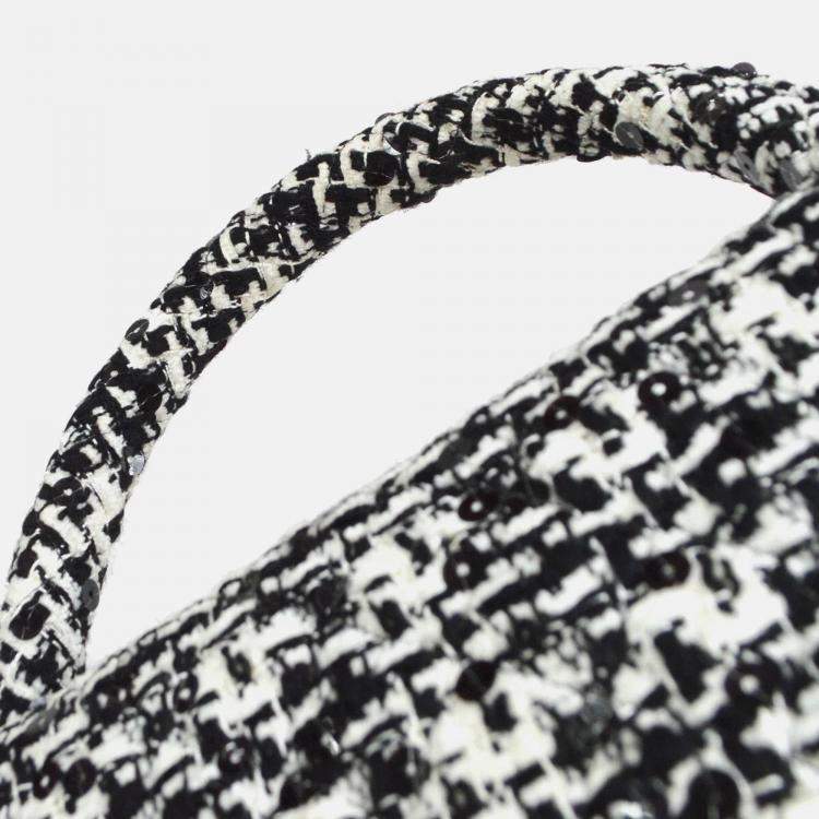 Pre Owned Chanel Black Tweed Sequins Top Handle Handbag