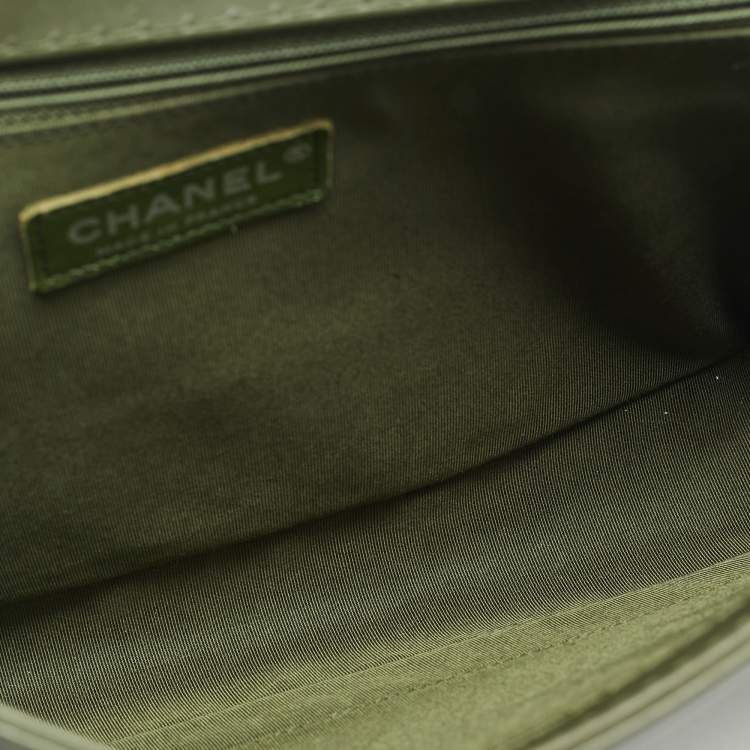 Pre Owned Chanel Military Green Quilted Leather Large Boy Flap Bag