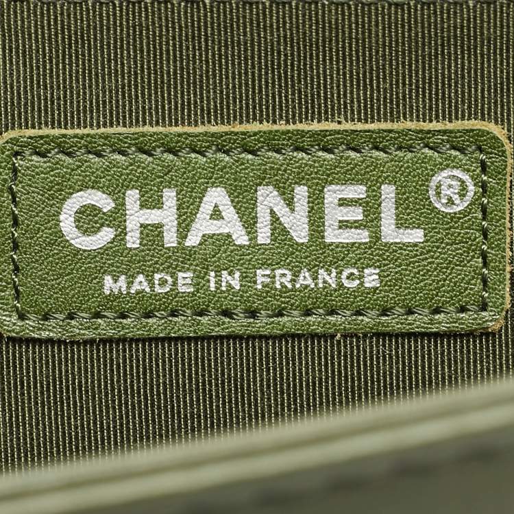 Pre Owned Chanel Military Green Quilted Leather Large Boy Flap Bag