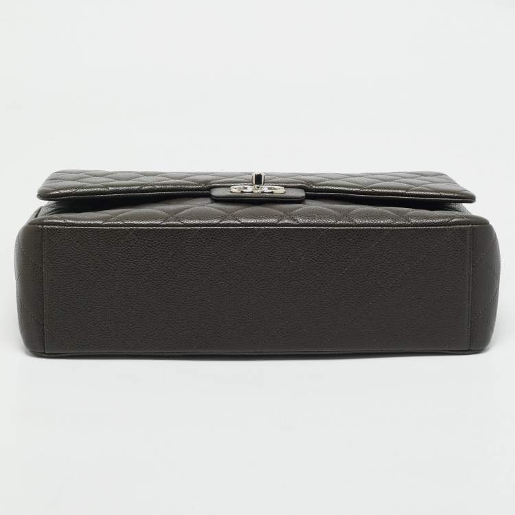 Pre Owned Chanel Dark Grey Quilted Caviar Leather Maxi Classic Double Flap Bag