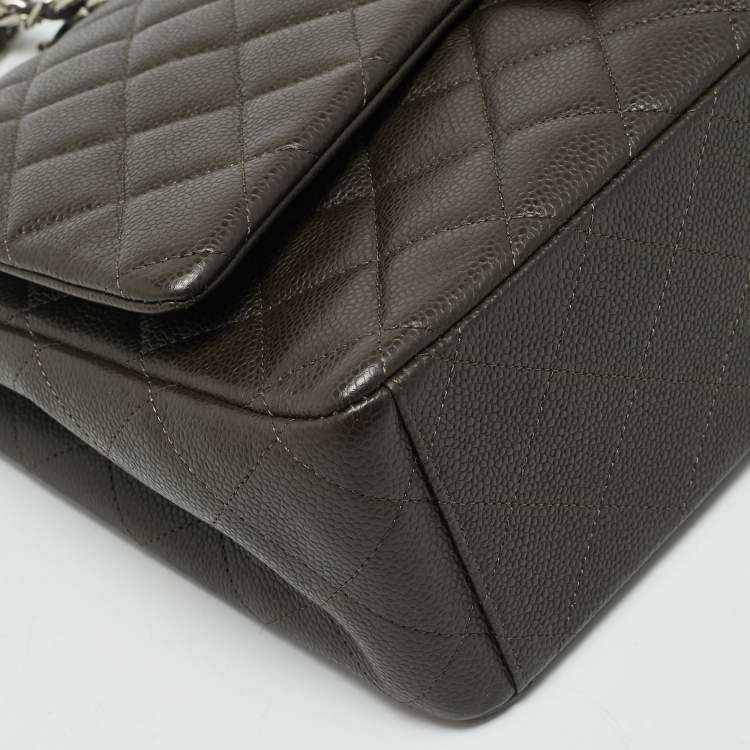Pre Owned Chanel Dark Grey Quilted Caviar Leather Maxi Classic Double Flap Bag