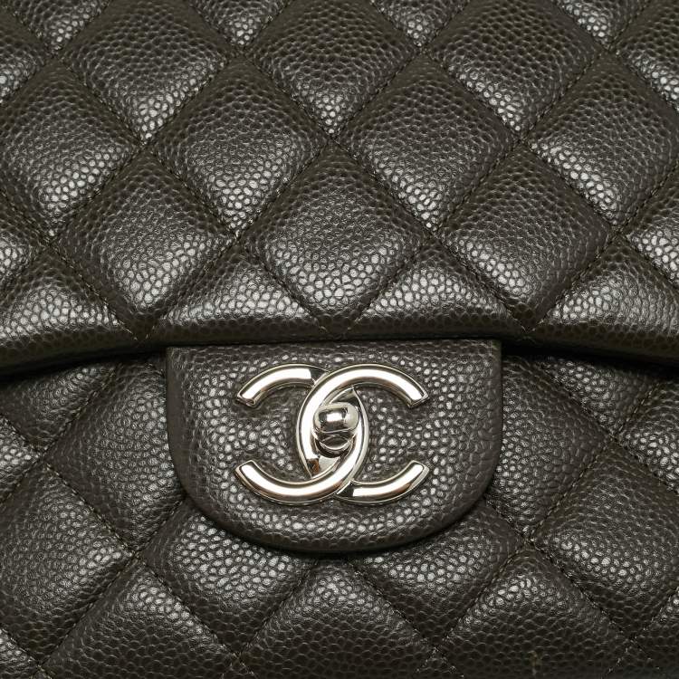 Pre Owned Chanel Dark Grey Quilted Caviar Leather Maxi Classic Double Flap Bag
