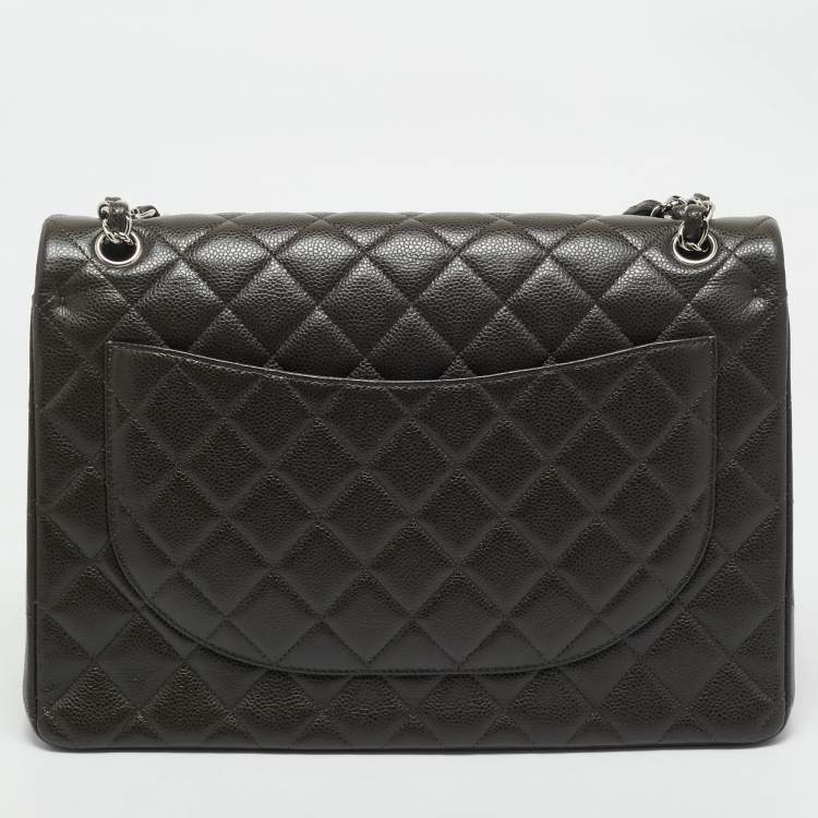 Pre Owned Chanel Dark Grey Quilted Caviar Leather Maxi Classic Double Flap Bag