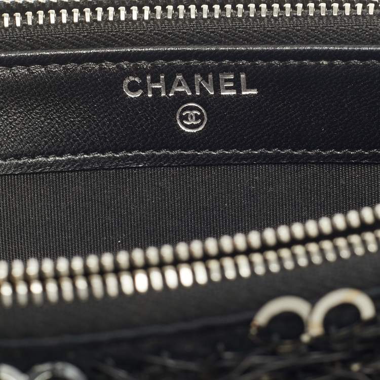 Pre Owned Chanel Black Leather and Sequins Double Zip Chain Clutch
