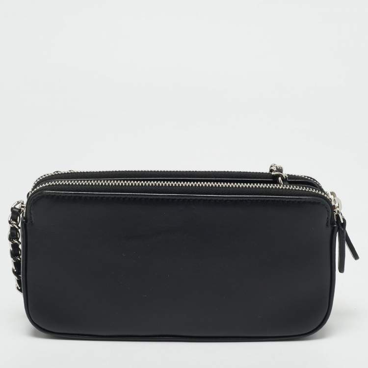 Pre Owned Chanel Black Leather and Sequins Double Zip Chain Clutch
