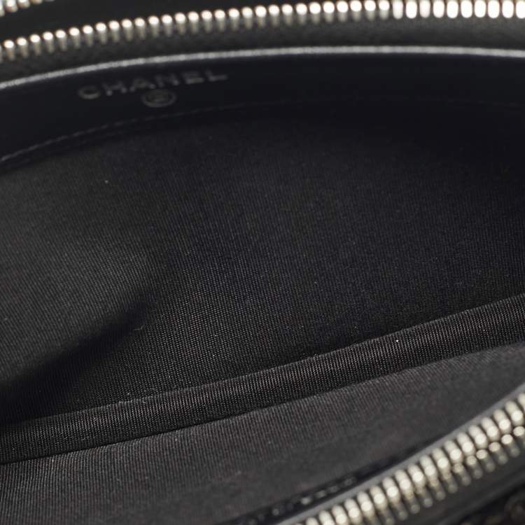 Pre Owned Chanel Black Leather and Sequins Double Zip Chain Clutch