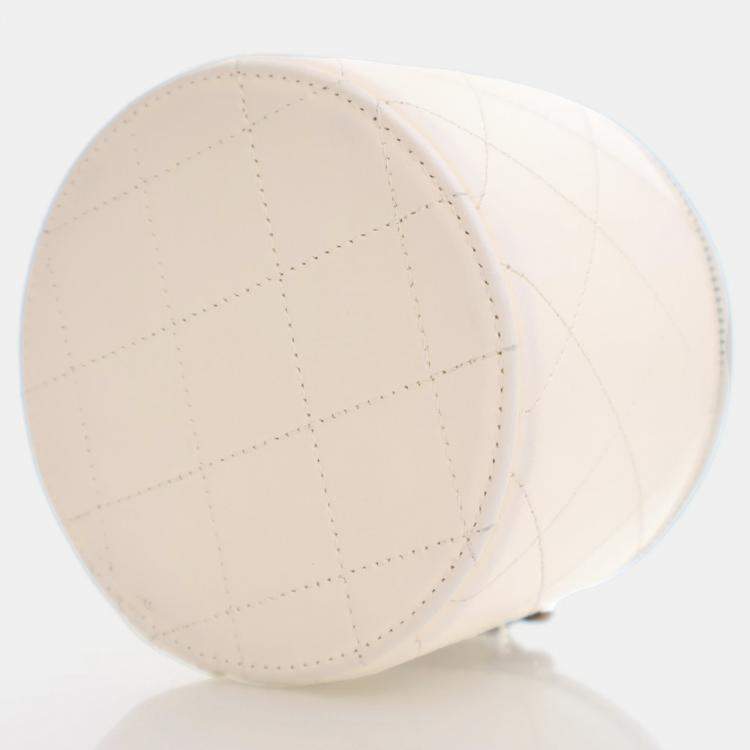 Pre Owned Chanel Round Vanity Small White Lambskin Crossbody Bag