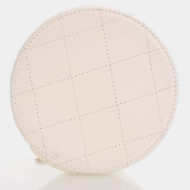 Pre Owned Chanel Round Vanity Small White Lambskin Crossbody Bag