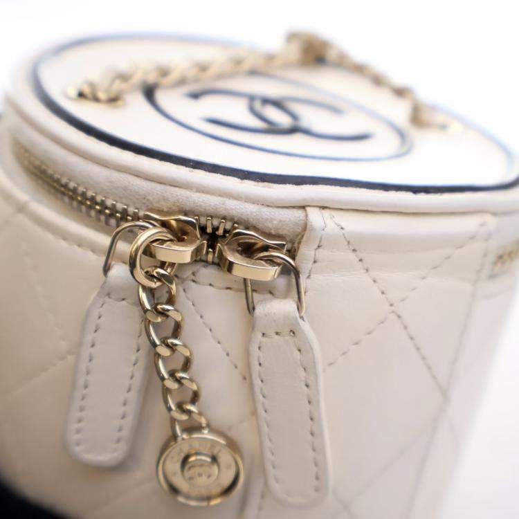 Pre Owned Chanel Round Vanity Small White Lambskin Crossbody Bag