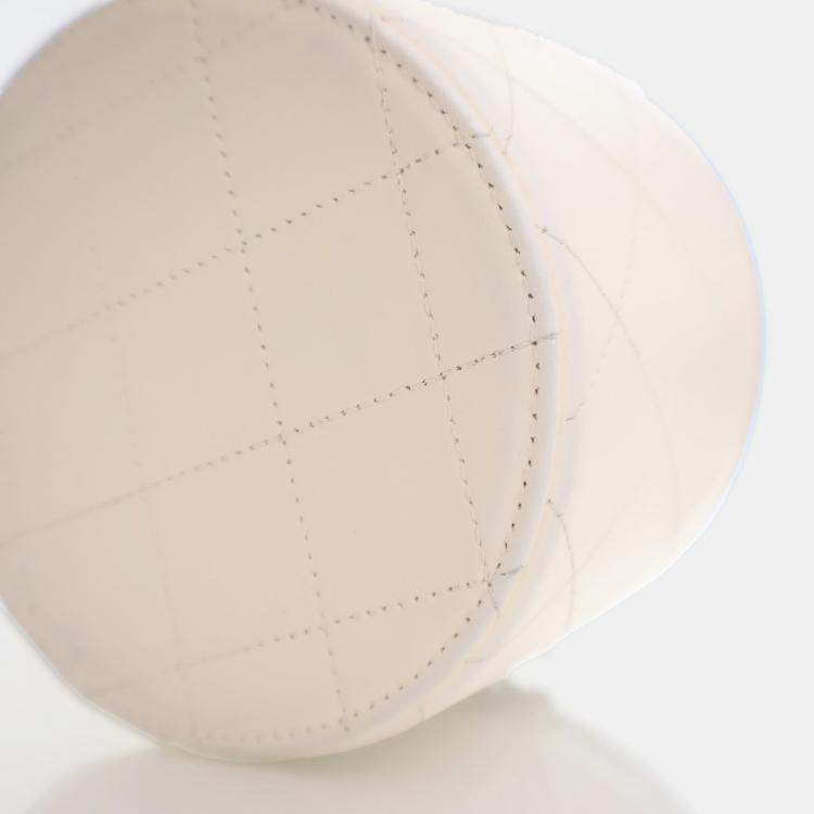 Pre Owned Chanel Round Vanity Small White Lambskin Crossbody Bag