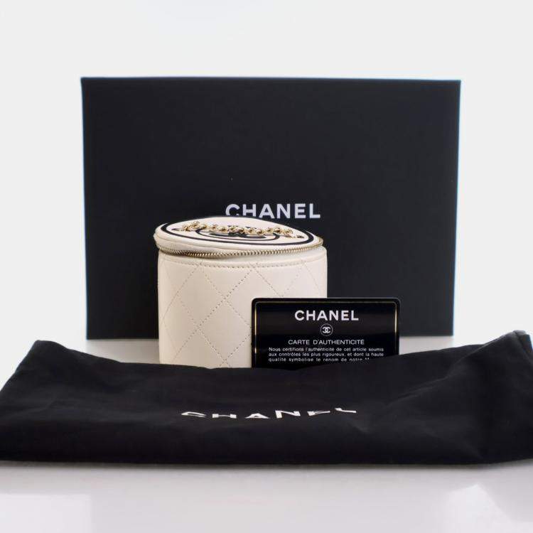 Pre Owned Chanel Round Vanity Small White Lambskin Crossbody Bag