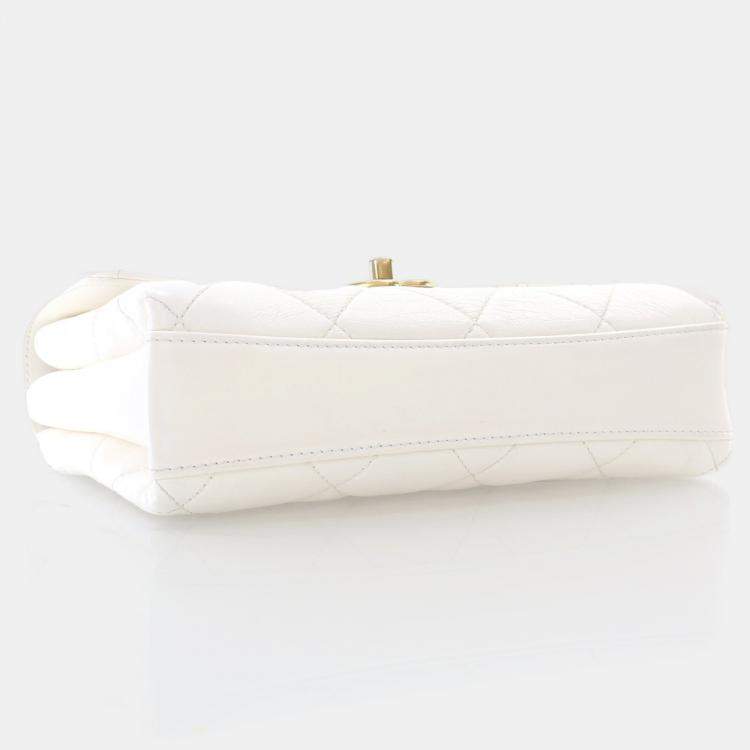 Pre Owned Chanel CC Crystal Logo Mini White Lambskin Shoulder Bag