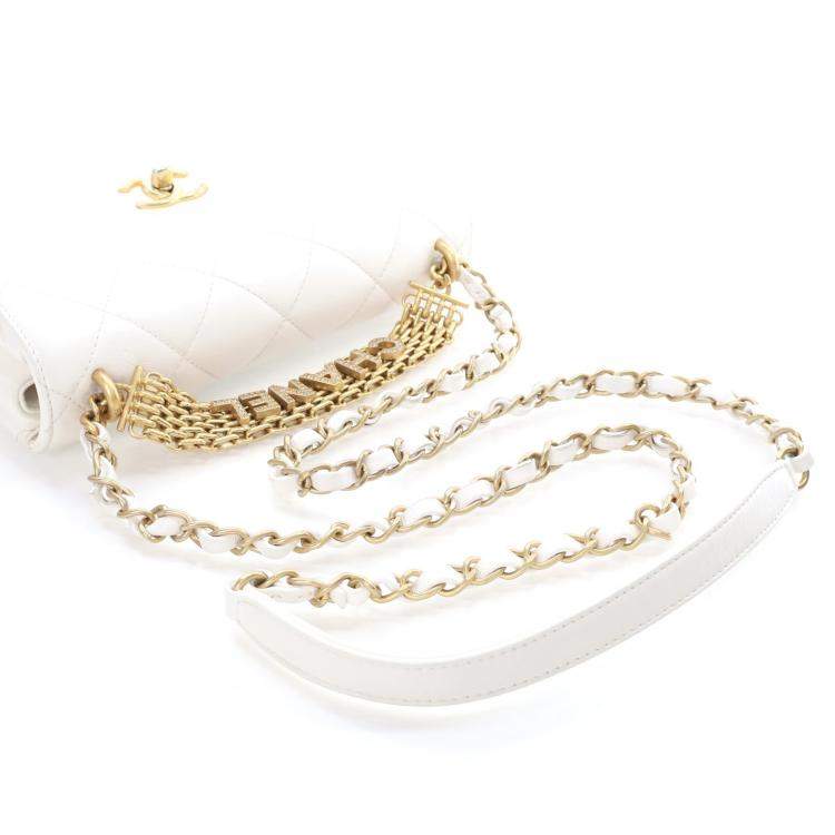 Pre Owned Chanel CC Crystal Logo Mini White Lambskin Shoulder Bag