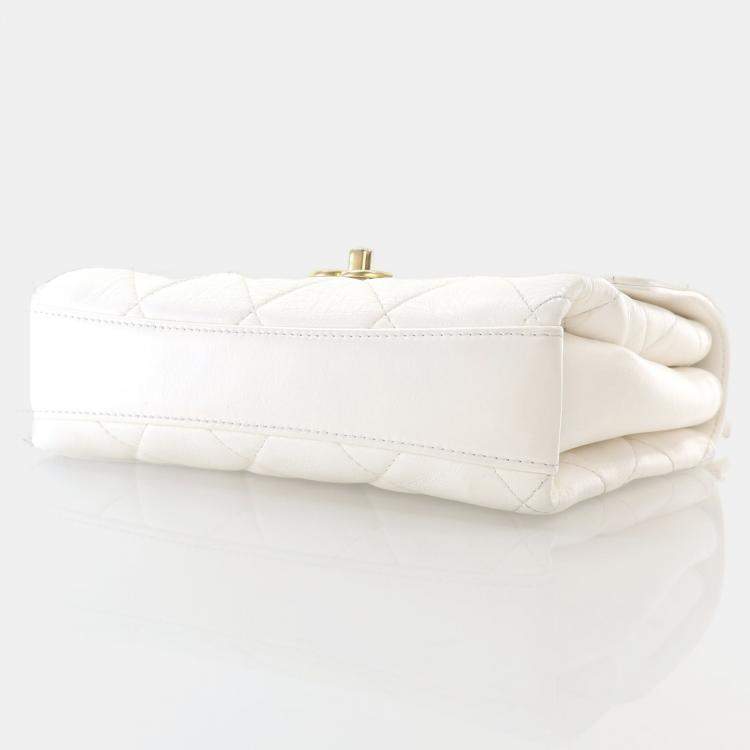 Pre Owned Chanel CC Crystal Logo Mini White Lambskin Shoulder Bag