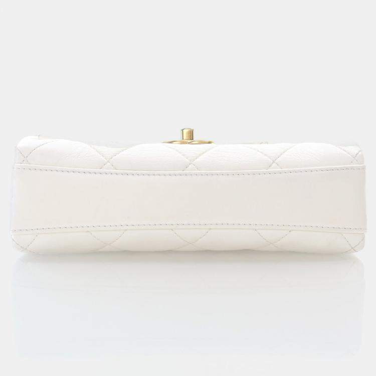 Pre Owned Chanel CC Crystal Logo Mini White Lambskin Shoulder Bag
