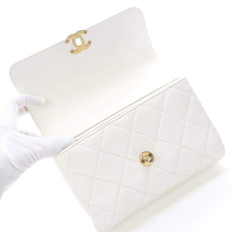 Pre Owned Chanel CC Crystal Logo Mini White Lambskin Shoulder Bag