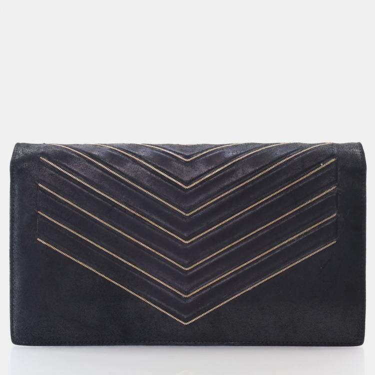 Pre Owned Chanel Chevron Black Suede Shoulder Bag
