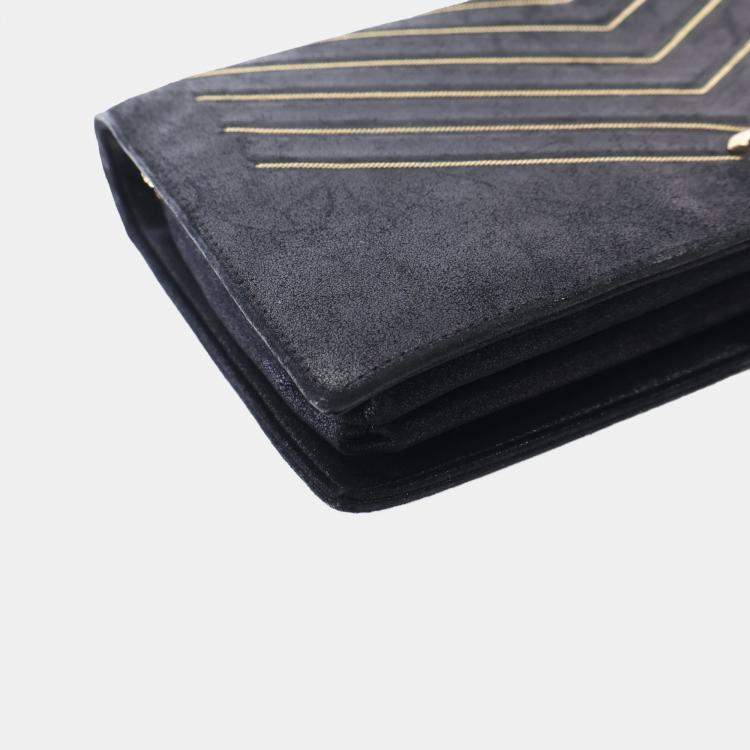 Pre Owned Chanel Chevron Black Suede Shoulder Bag