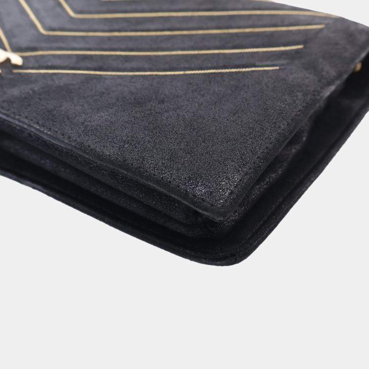 Pre Owned Chanel Chevron Black Suede Shoulder Bag
