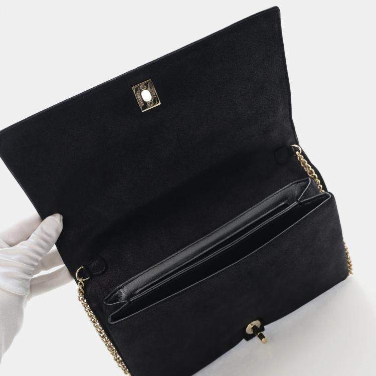 Pre Owned Chanel Chevron Black Suede Shoulder Bag