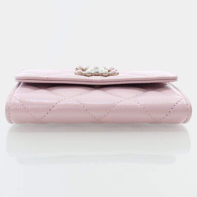 Pre Owned Chanel Coco Candy Pink Caviar Card Holder On Chain