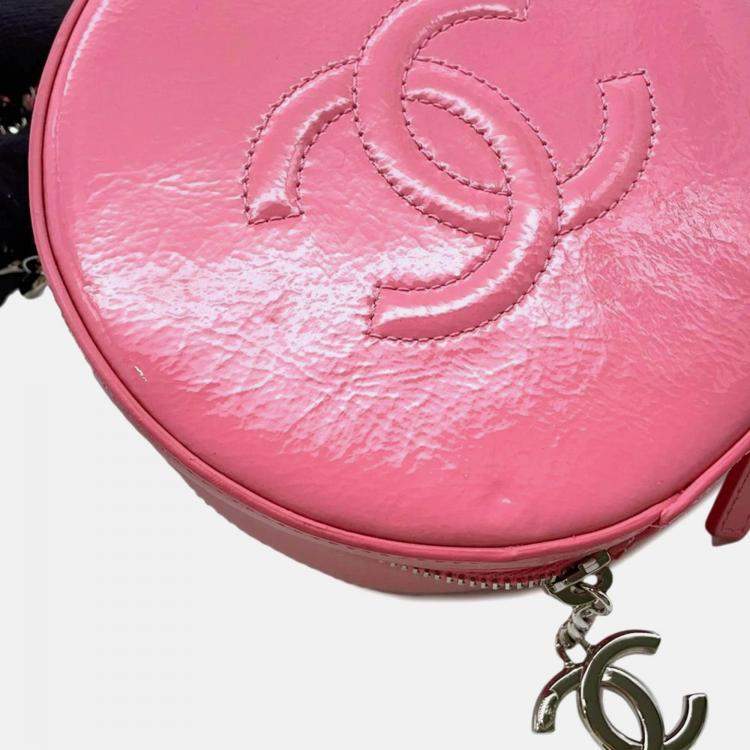 Pre Owned Chanel Round Pink Patent Leather Shoulder Bag