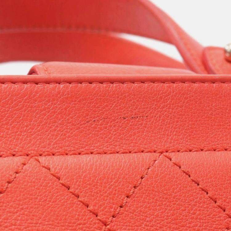 Chanel Label Click Shopper Small Red Grained Calfskin Stitched Tote Bag