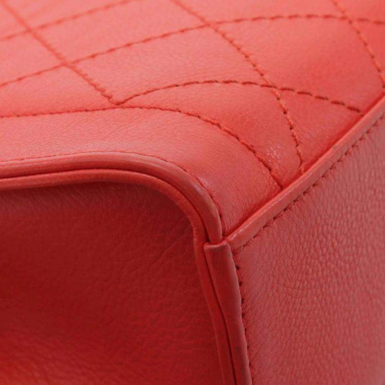 Chanel Label Click Shopper Small Red Grained Calfskin Stitched Tote Bag
