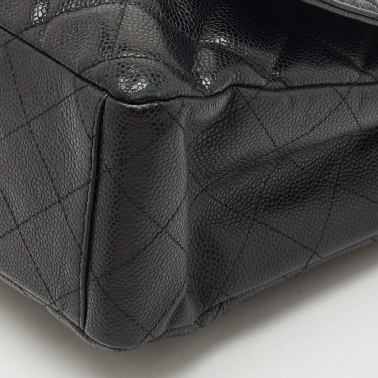 Pre Owned Chanel Black Quilted Caviar Leather Maxi Classic Single Flap Bag