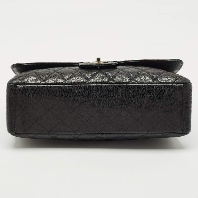 Pre Owned Chanel Black Quilted Caviar Leather Maxi Classic Single Flap Bag
