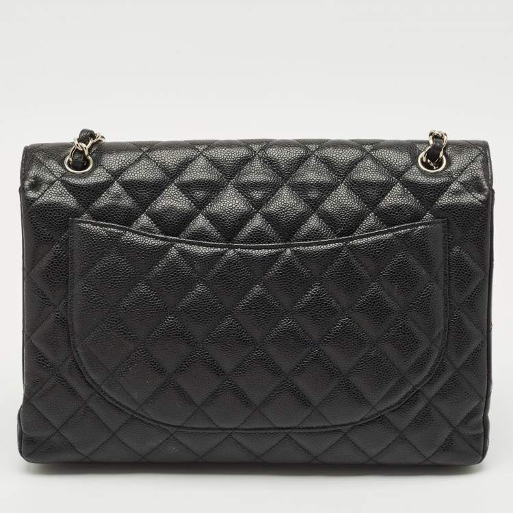 Pre Owned Chanel Black Quilted Caviar Leather Maxi Classic Single Flap Bag