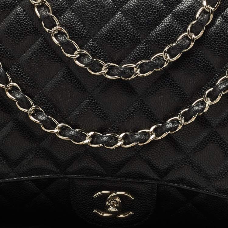 Pre Owned Chanel Black Quilted Caviar Leather Maxi Classic Single Flap Bag