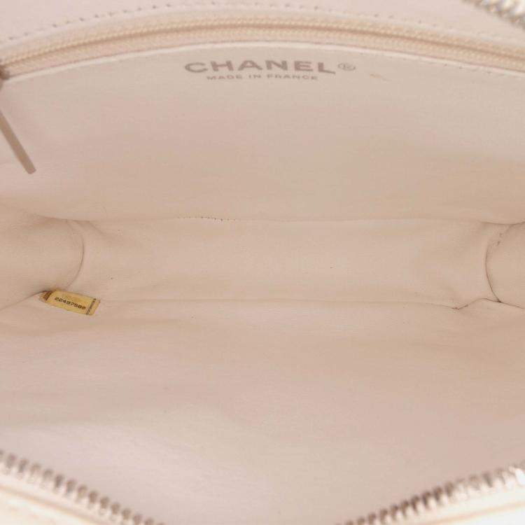 Pre Owned Chanel Brown/White Small Tweed and Resin Zipped Shopping Bag