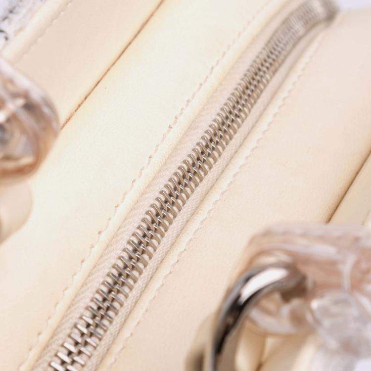 Pre Owned Chanel Brown/White Small Tweed and Resin Zipped Shopping Bag